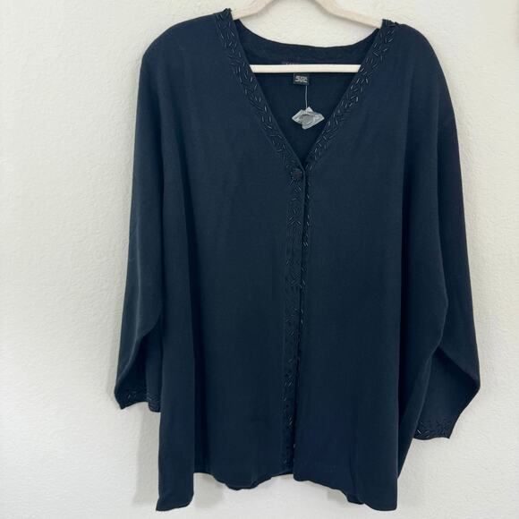 Lane Bryant Womens Cardigan Sweater Size 26/28 Beaded Embellished Black - Picture 1 of 9